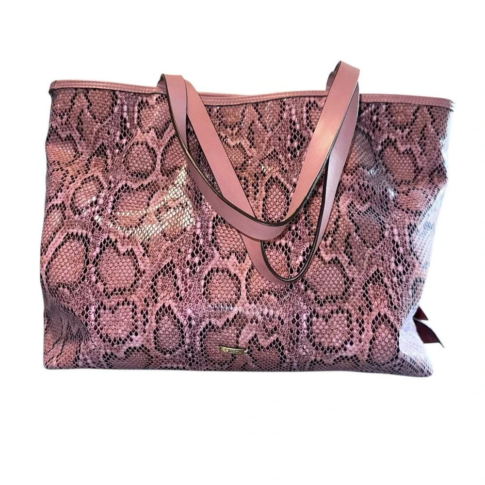 ELLE JAE Gypset Purse Vegan Leather Pink Black Snake‎ Print Tiered Ruffled Bag